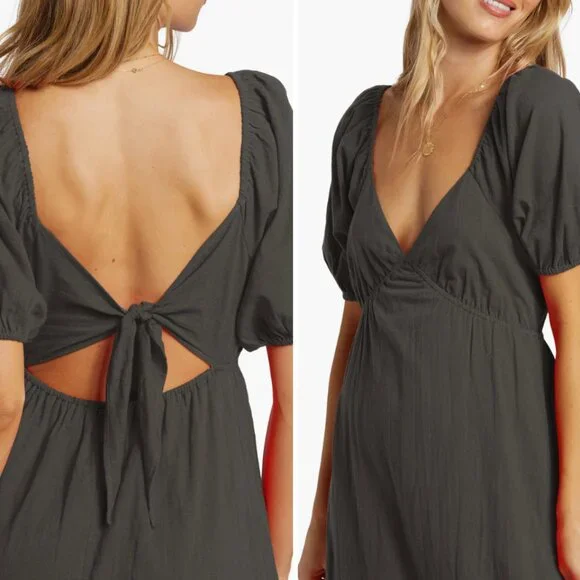 Love Fade Puff Sleeve Maxi Dress XS Open Back with Tie - Picture 2 of 6